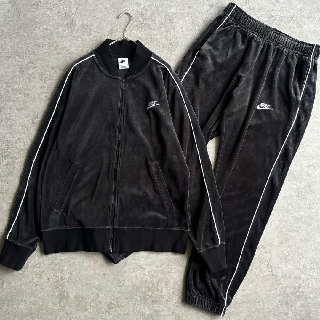 美品□NIKE ナイキ【M】ベロア セットアップ ブラック 刺繍ロゴ
