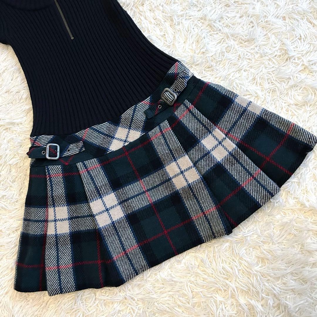 バーバリー ブルーレーベル ドッキングニットワンピース チェック