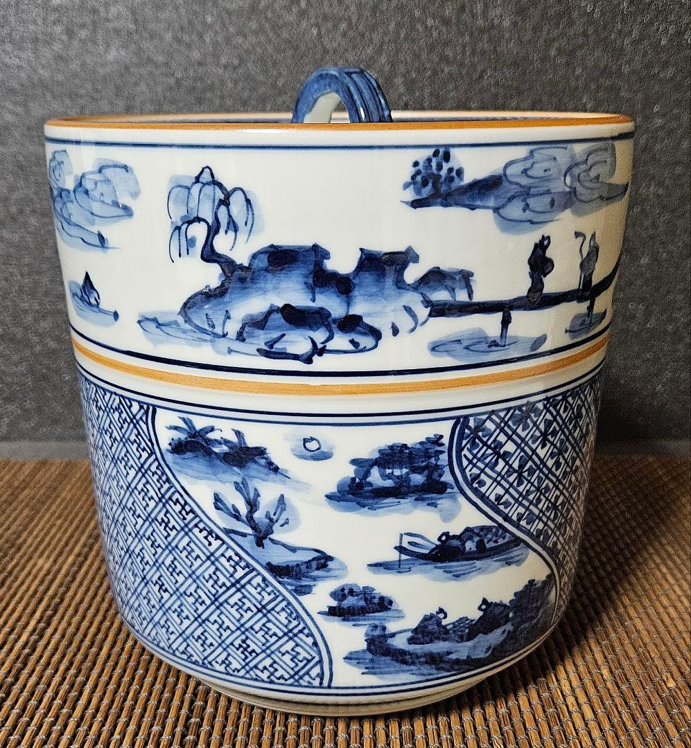 京焼 清水焼 名工】 橋本喜泉 造 染付 祥瑞 水指 共箱 共布 未使用品