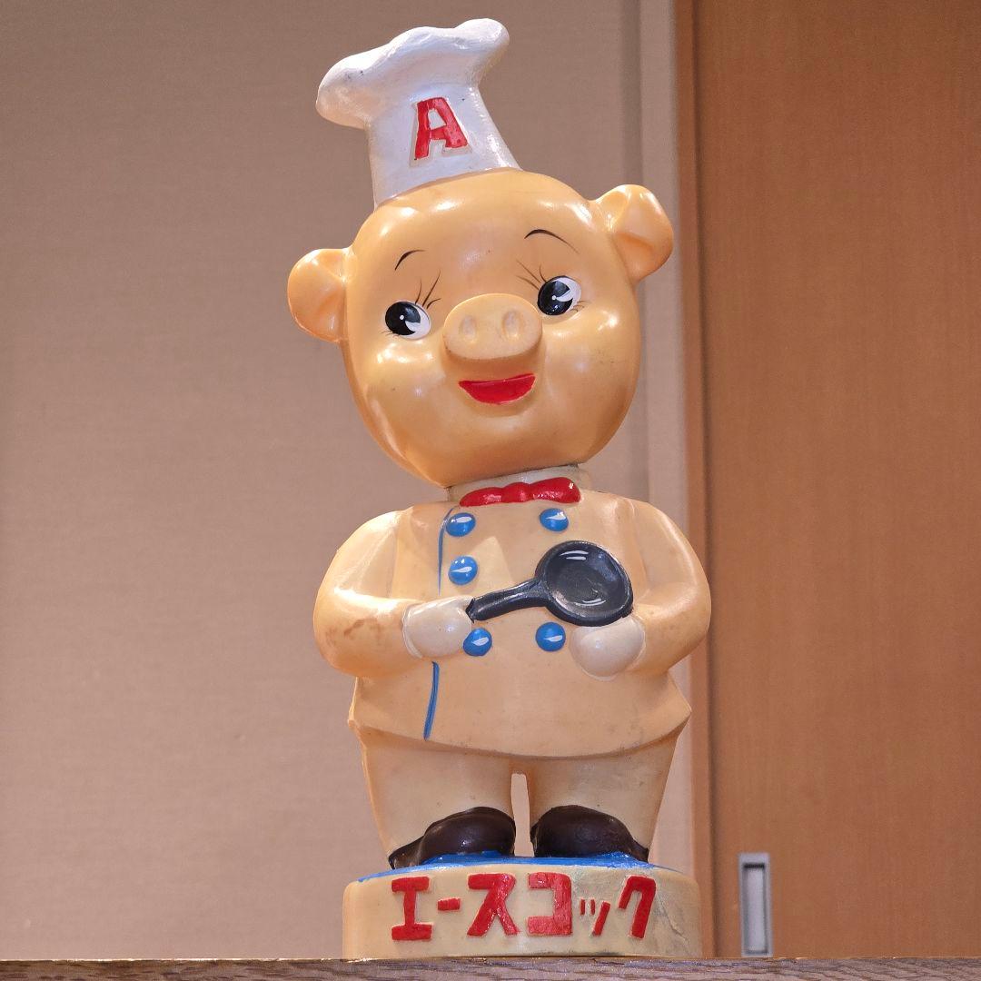エースコック 店頭用 豚 ぶた ブタ ソフビ 人形 初期型のレア 昭和