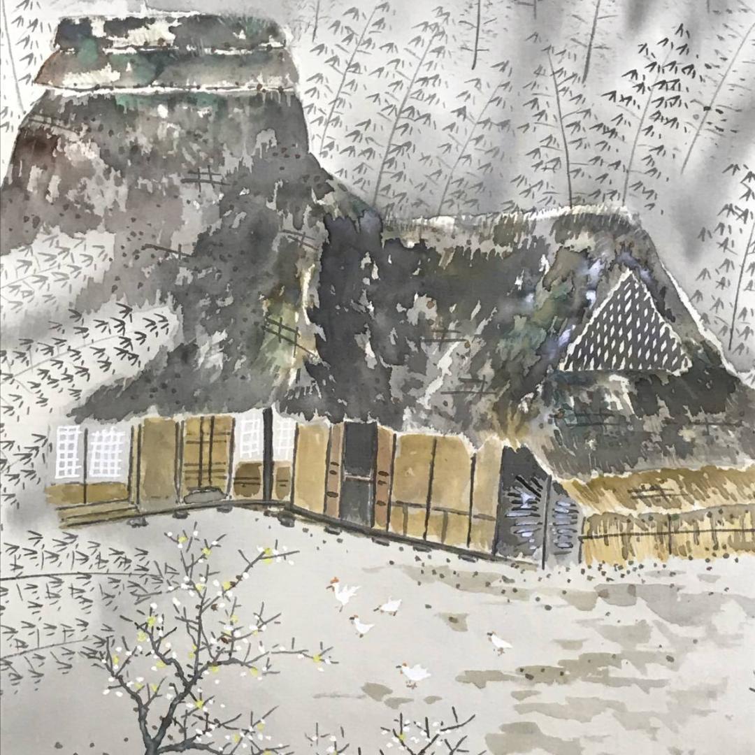 真作】山東光風/早春田家図/山水図/梅花山水図/掛軸☆宝船☆