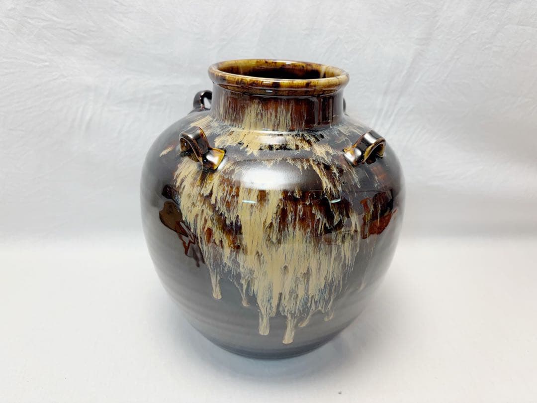 ほぼ未使用 茶道具 洛東 樋谷定一作 天目釉 茶壺 飾壺 飾