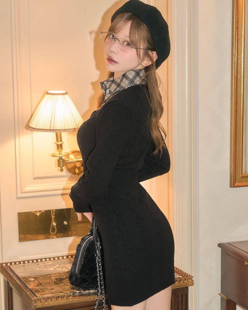 ミシェルマカロン シャツレイヤード風ニットワンピース - メルカリ