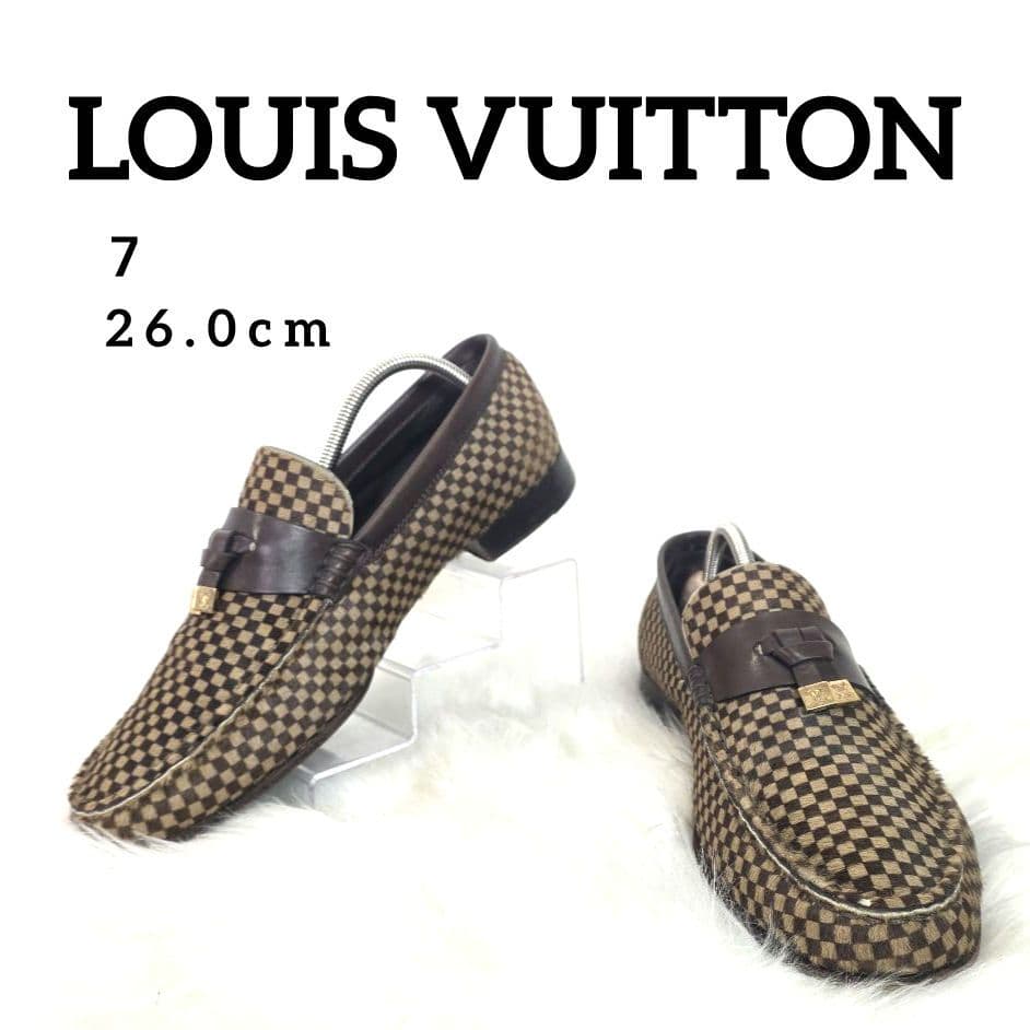 ルイ ヴィトン ハラコ レザー ローファー ダミエ ソバージュ ブラウン