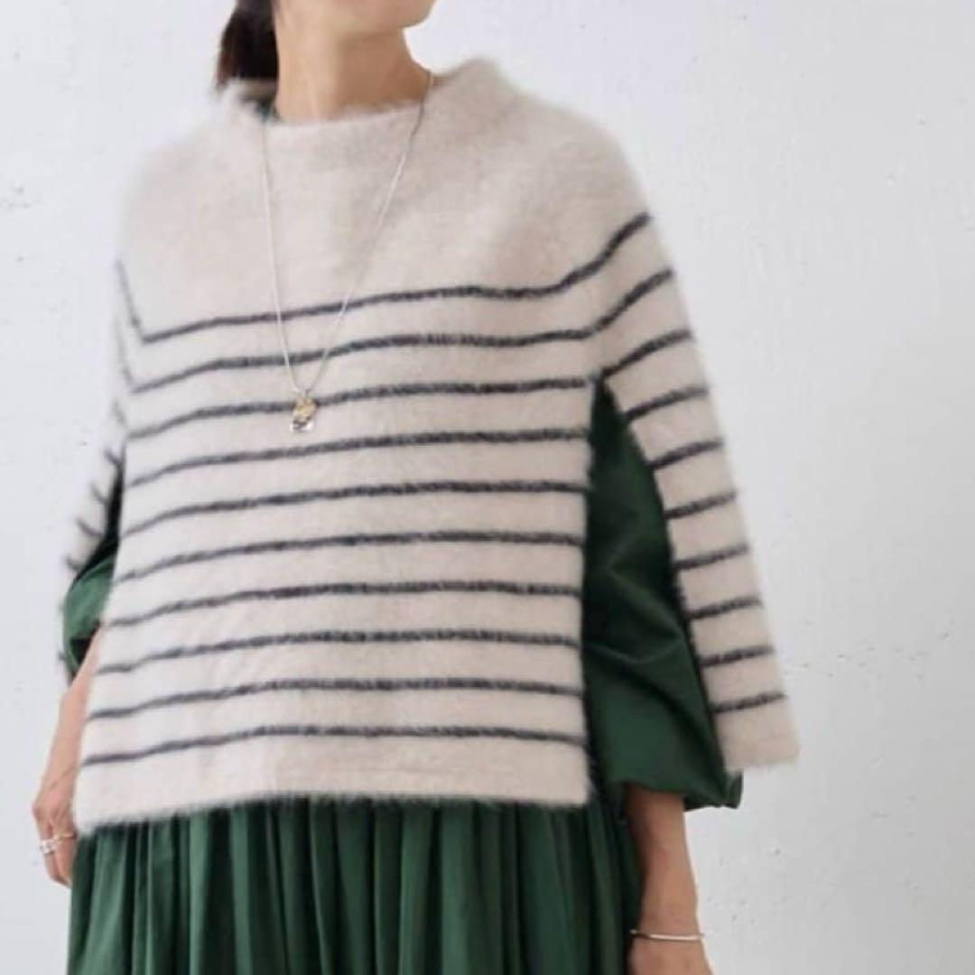 ビアズリー☆ ファーニットポンチョ フォックス カシミヤ ボーダー