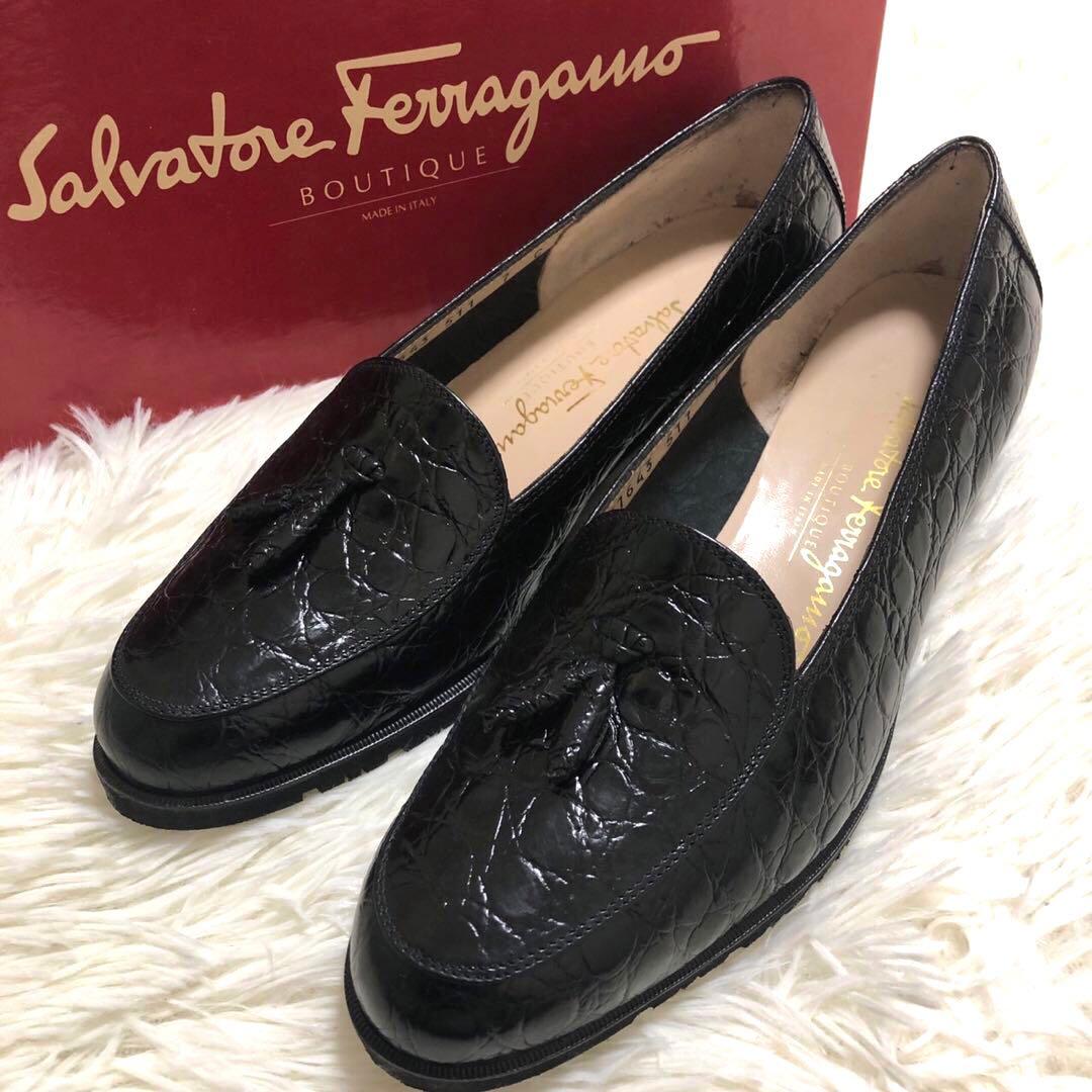 Salvatore Ferragamo フェラガモ黒クロコ ローファー