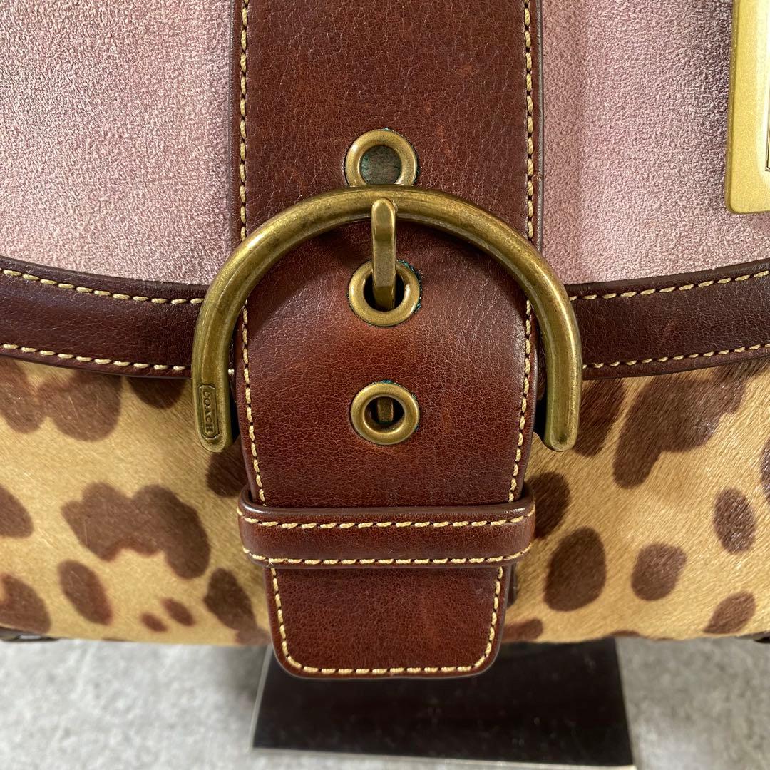 極美品 COACH ソーホー トート ワンショルダーバッグ レオパード
