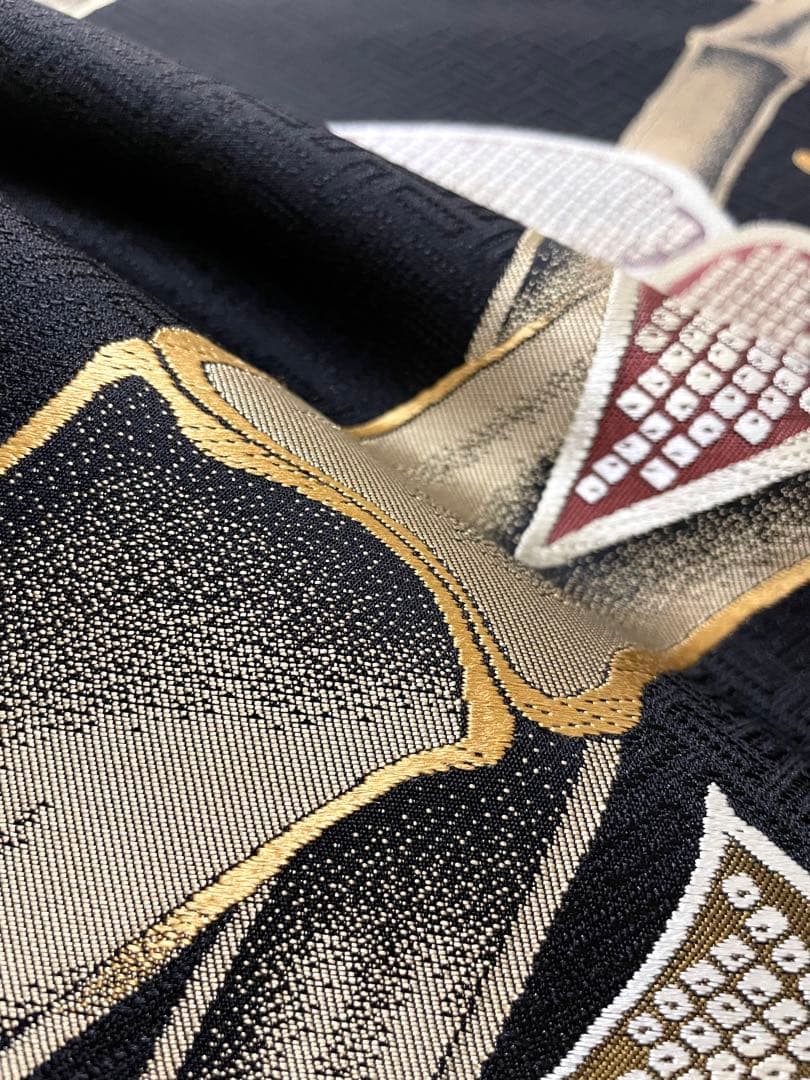 黒地 大胆な織り柄 モダン おしゃれ 袋帯 ガード加工 - メルカリ