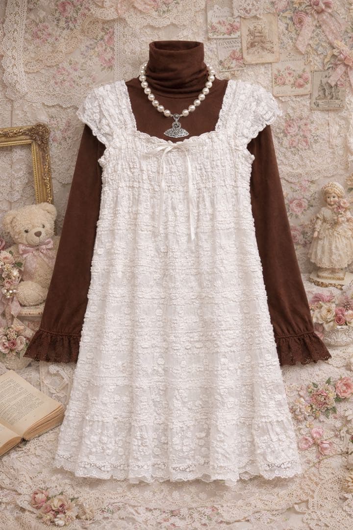 レースワンピース 森ガール 姫カジ y2k 古着ガーリー フェアリー