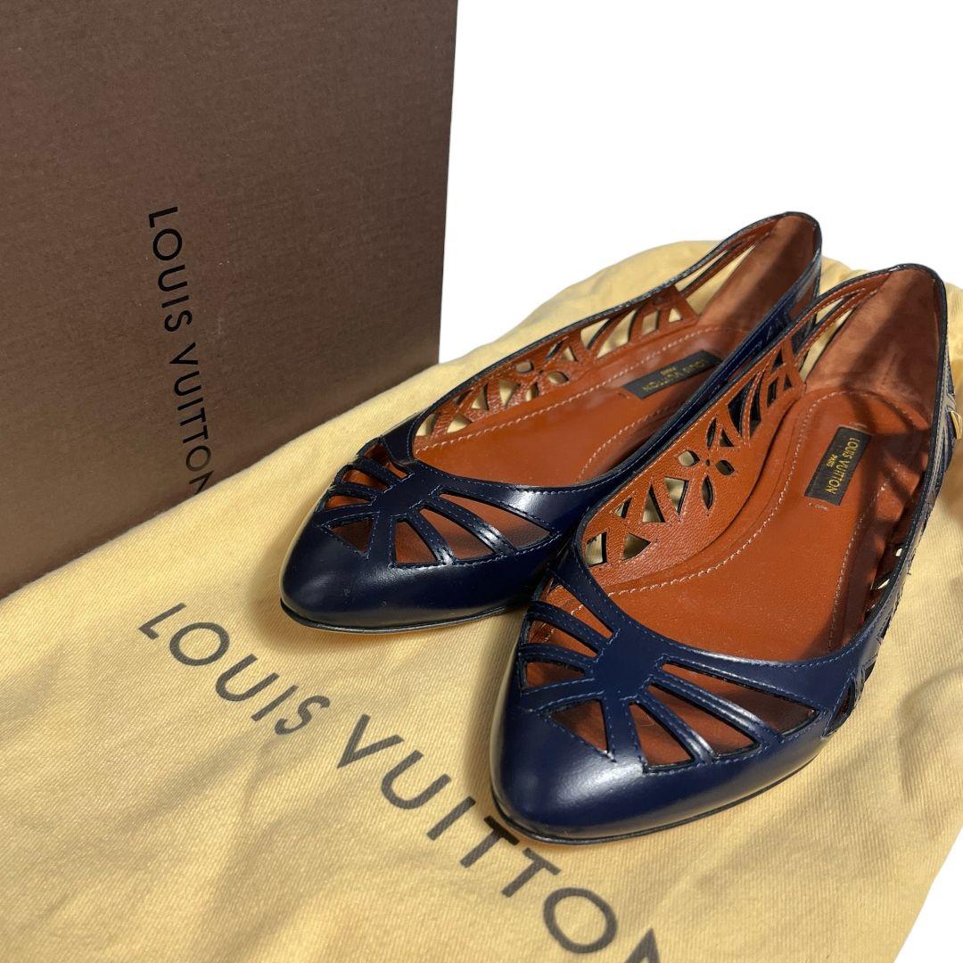 極美品 】 ルイヴィトン フラットシューズ パンプス LVロゴ金具 レザー
