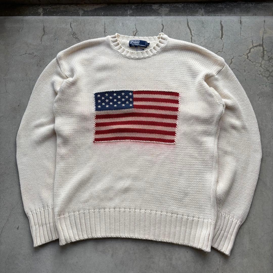 90s polo ralph lauren 星条旗ニット 香港製 - メルカリ
