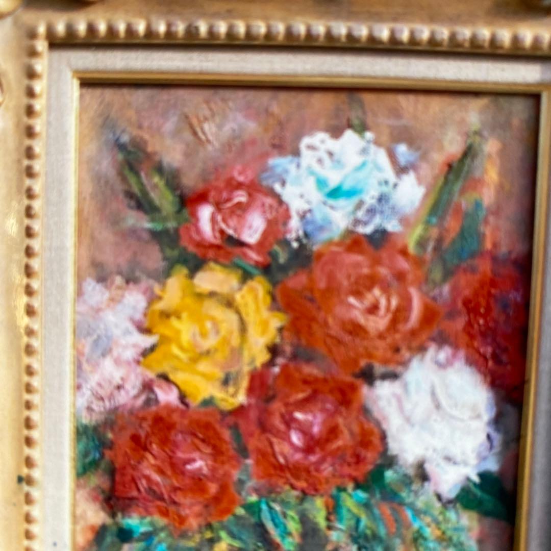 絵画 油絵 原画 「バラ」F4 額付き 華やか パリ 油彩画 美品 サイン