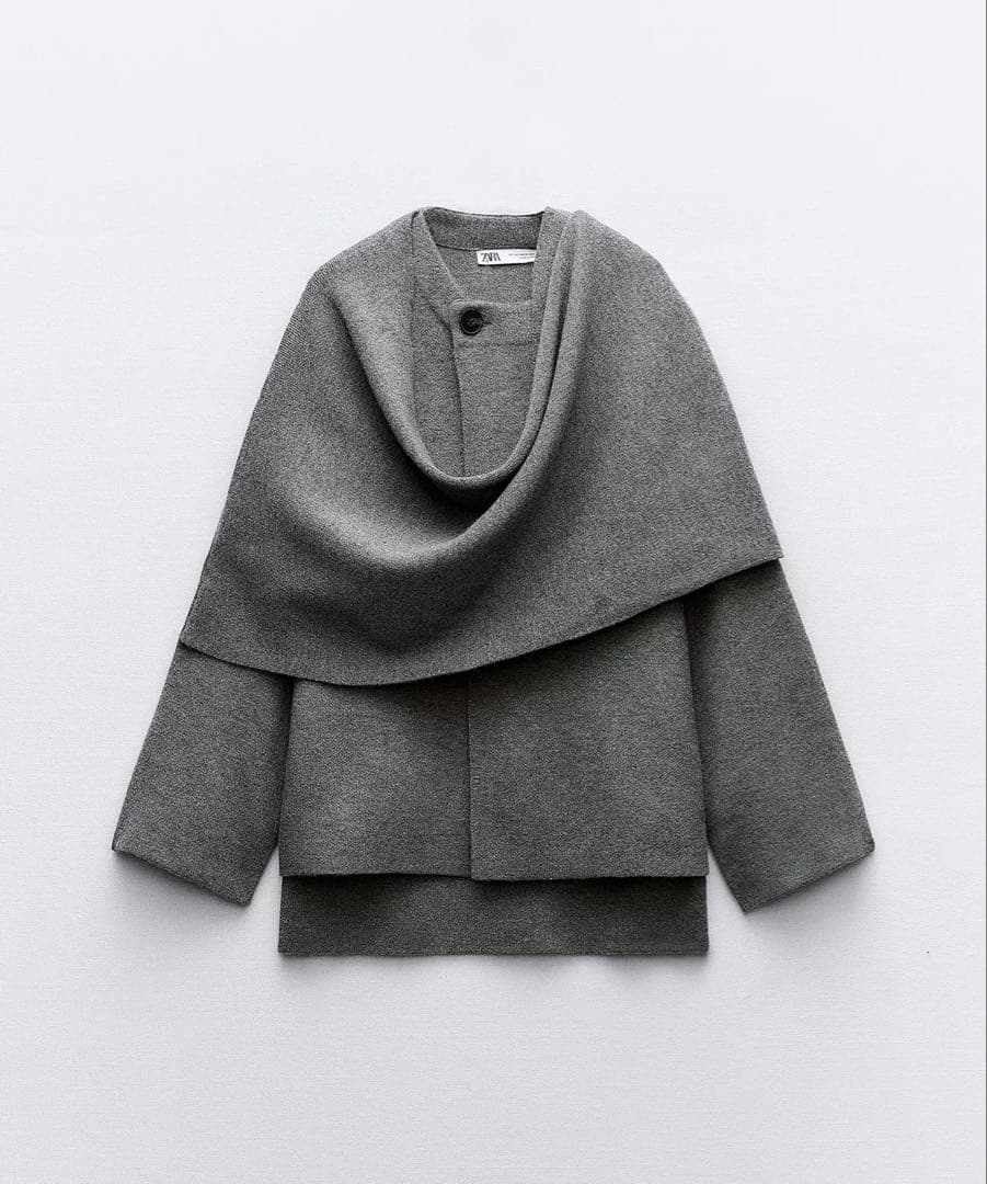 ZARA ショートニットコート 新品タグ付き ZARA ショートニットコート アシンメトリースカーフ - メルカリ