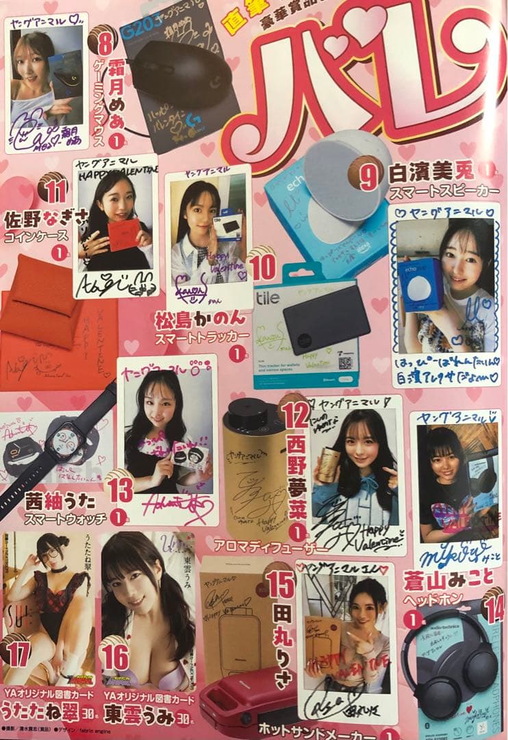 ヤングアニマル☆抽プレ懸賞応募券5枚☆東雲うみ 田中美久直筆サイン