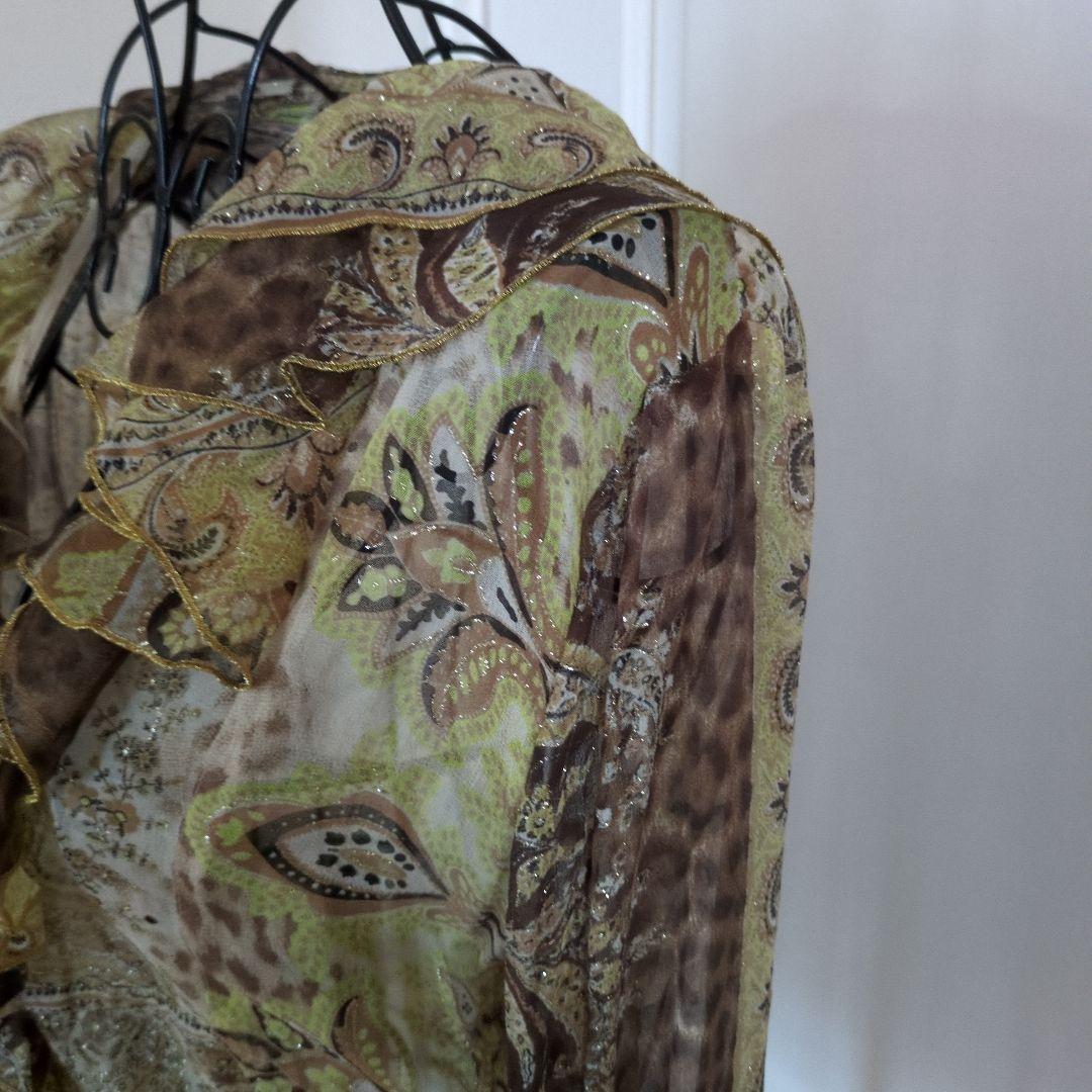 クラスロベルトカヴァリ シルクシースルー長袖シャツ フリル付き