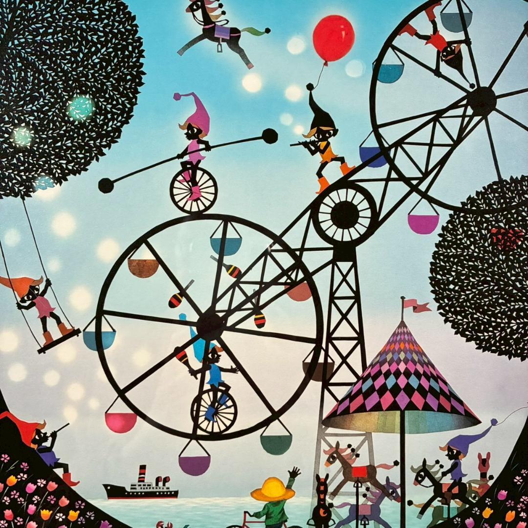 ぽぬお様専用】藤城清治「海の見える遊園地」「コスモスとこびと」2点