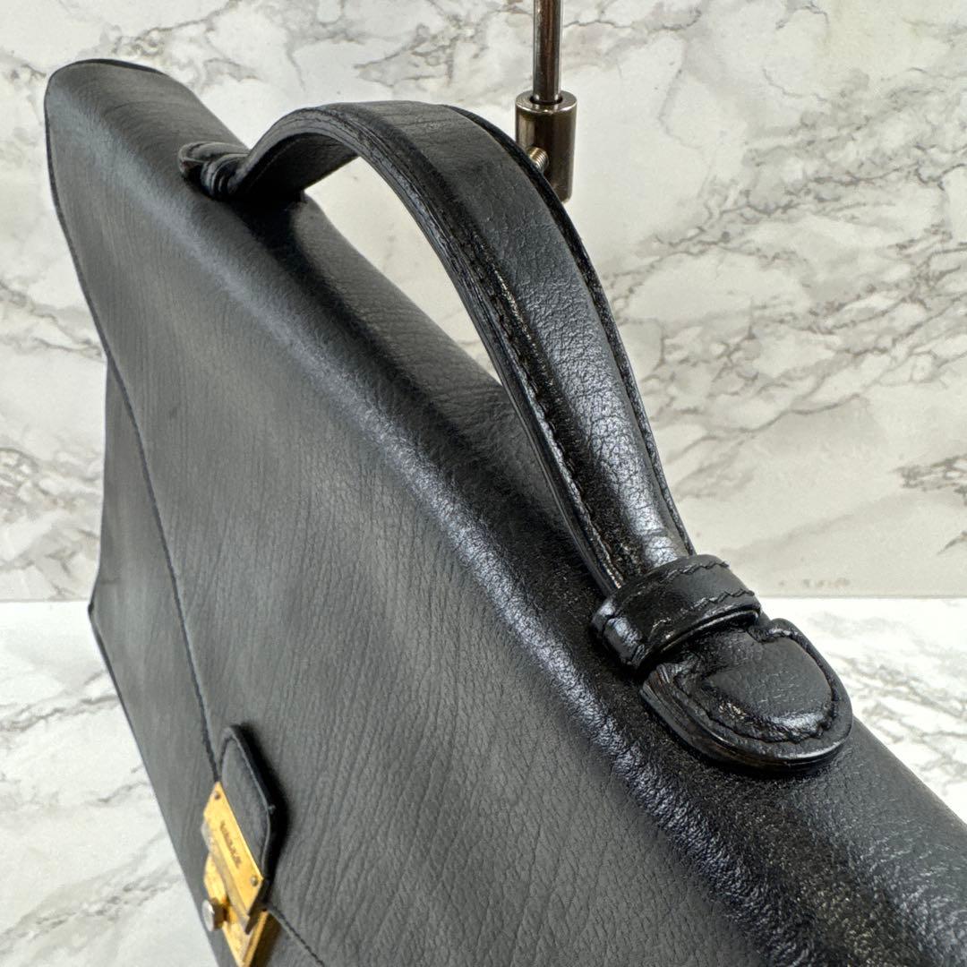 BALLY バリー 本革 レザー リクルート ビジネスバッグ 黒(ブラック)×金