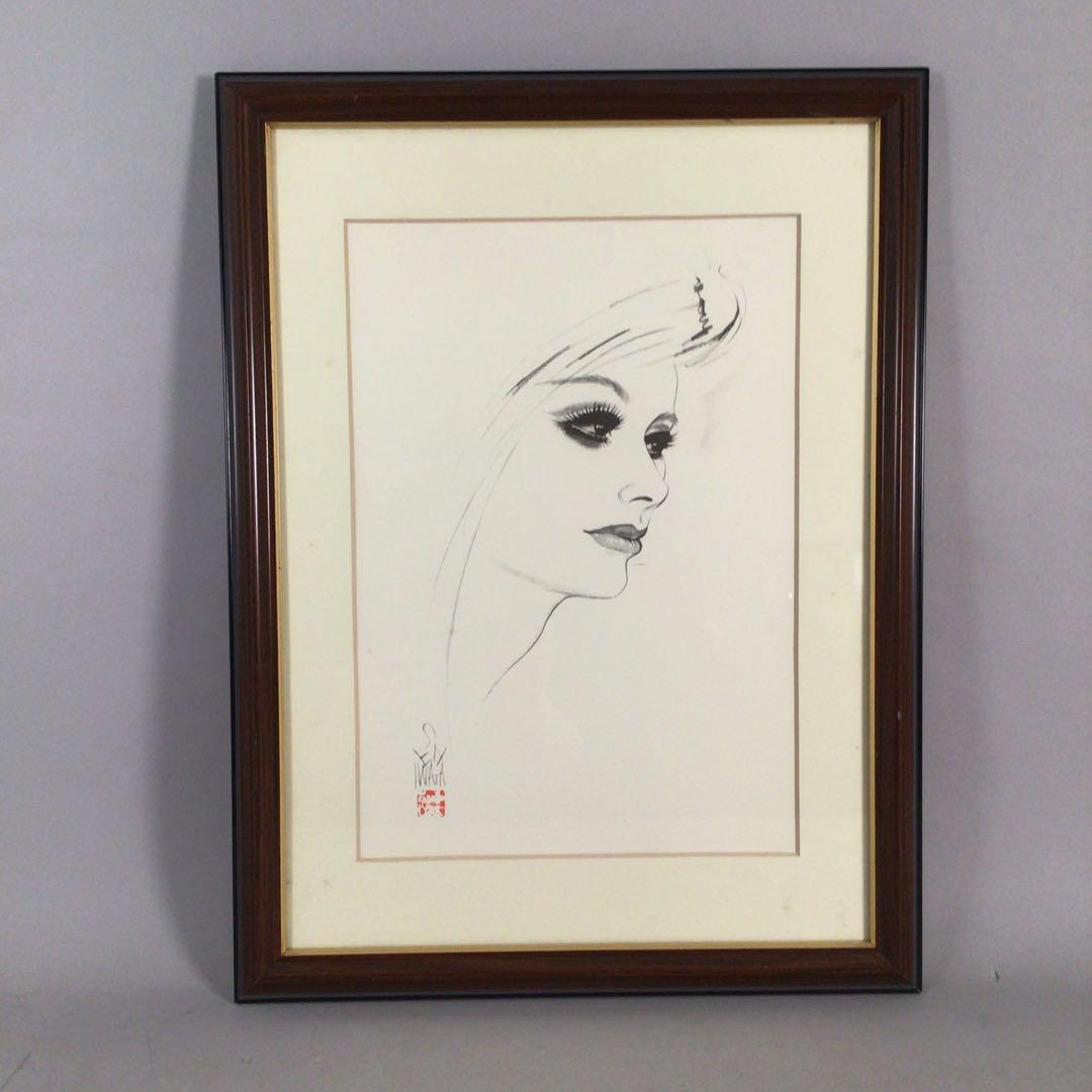 No3884 額装 岩田専太郎 美人画 女性画 水彩画 絵画 アート 送料無料