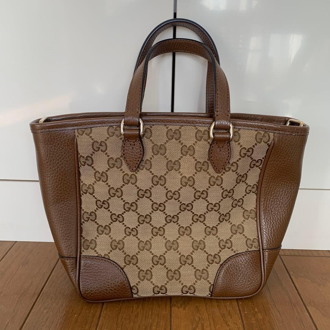 GUCCI 2WAY ハンド/ショルダーバッグ GGキャンバス ベージュブラウン