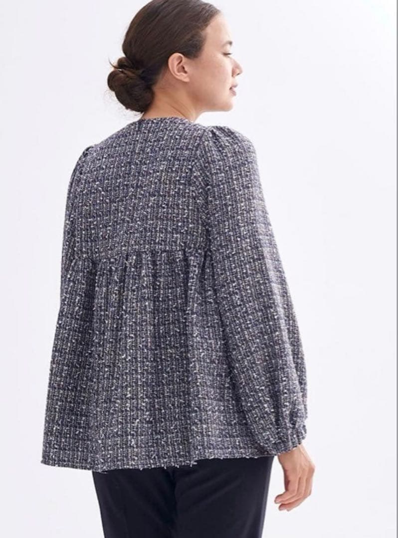 美品✨yori ヨリ リボンツイードブラウス ネイビー 38 日本製 完売品