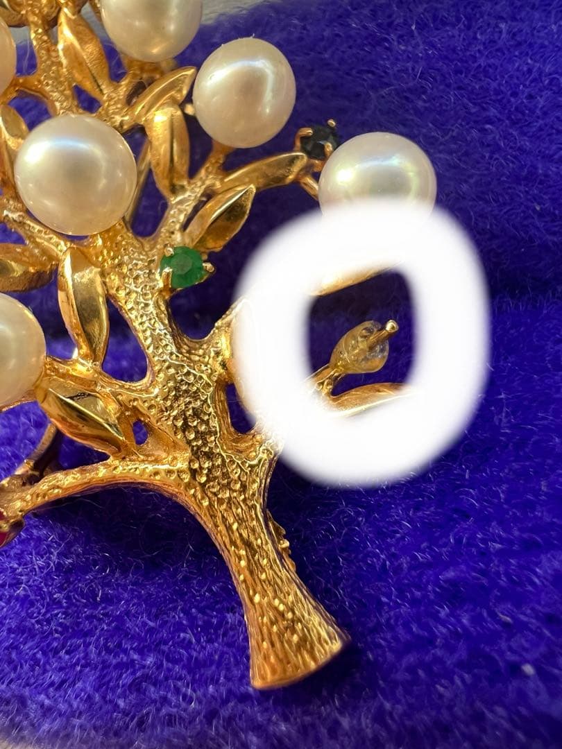 K18 18金 750 ブローチ パール エメラルド サファイア ルビー
