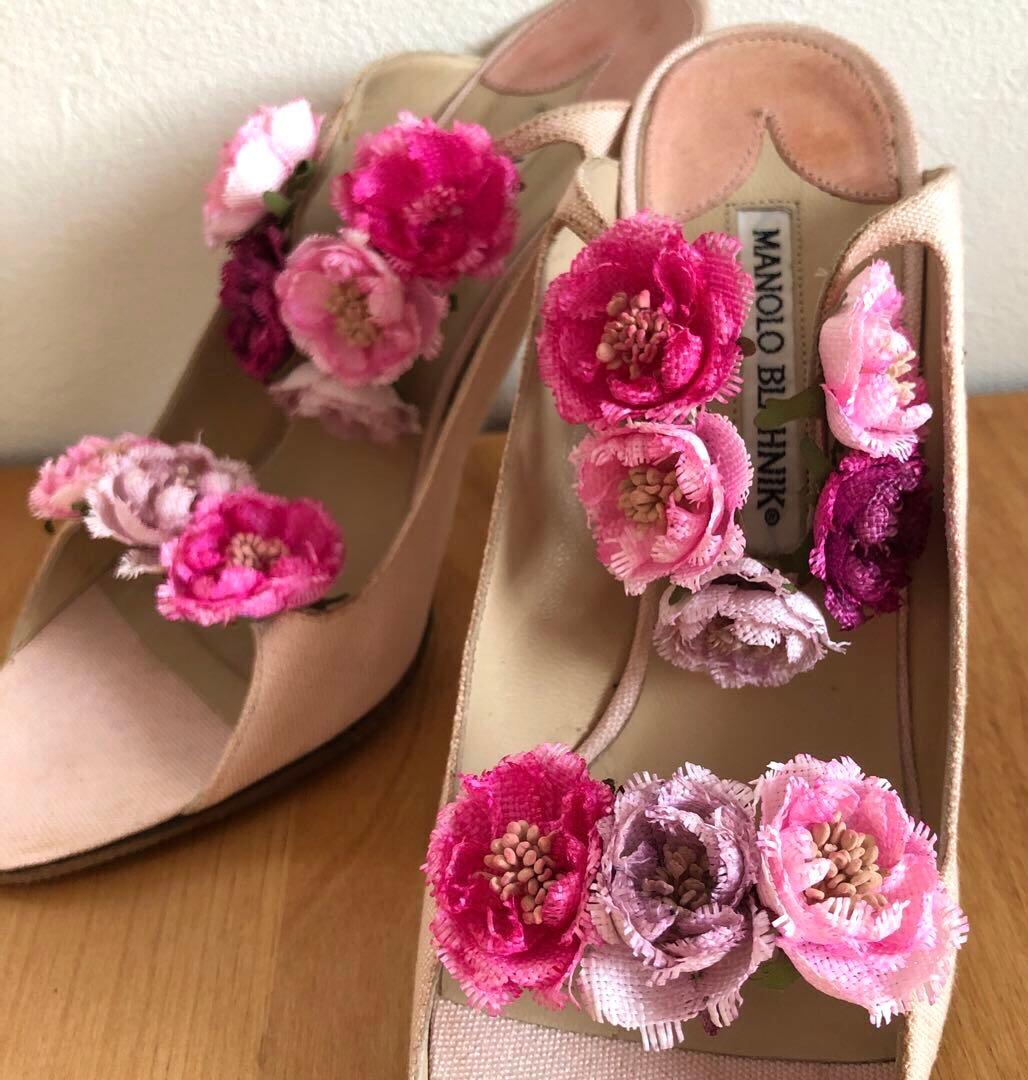 MANOLO BLAHNIK マノロブラニク ピンク 薔薇 37 ヴィンテージ
