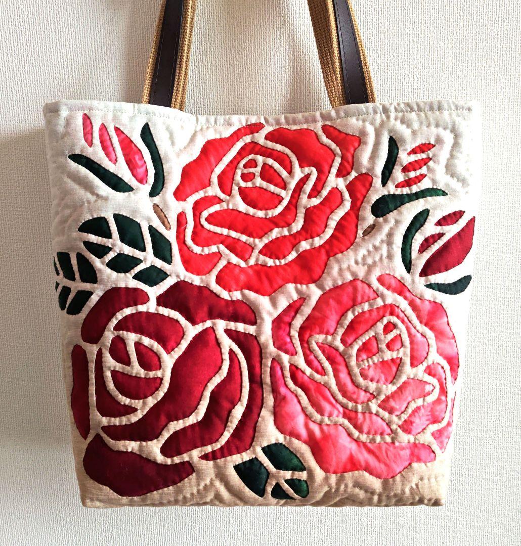 ハンドメイド ハワイアンキルトバッグ （薔薇） - メルカリ