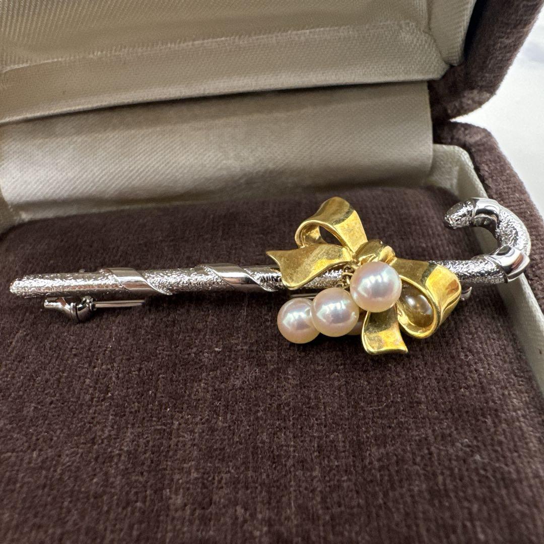 極美品】MIKIMOTO ミキモト リボン K18×SV ブローチ
