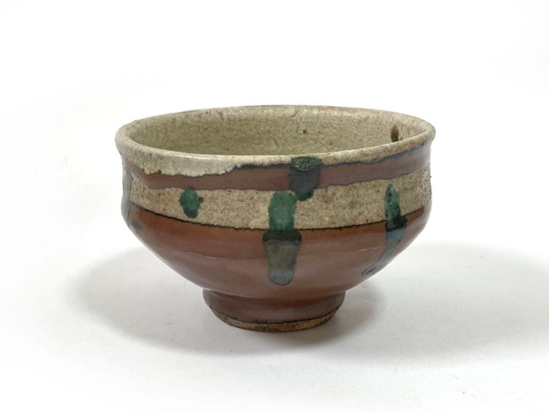 陶芸家　作家物　作者不明　濱田庄司　？　赤絵　柿釉青差　茶碗　抹茶碗　民芸　益子 陶芸家 作家物 作者不明 濱田庄司 ？ 赤絵 柿釉青差 茶碗 抹茶碗