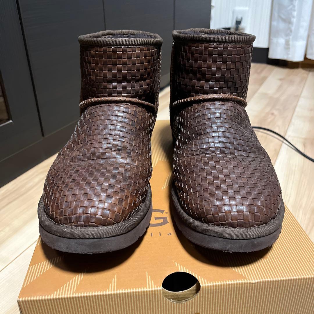 UGG ブラウン 編み込み ムートンブーツ クラッシックミニウーブン