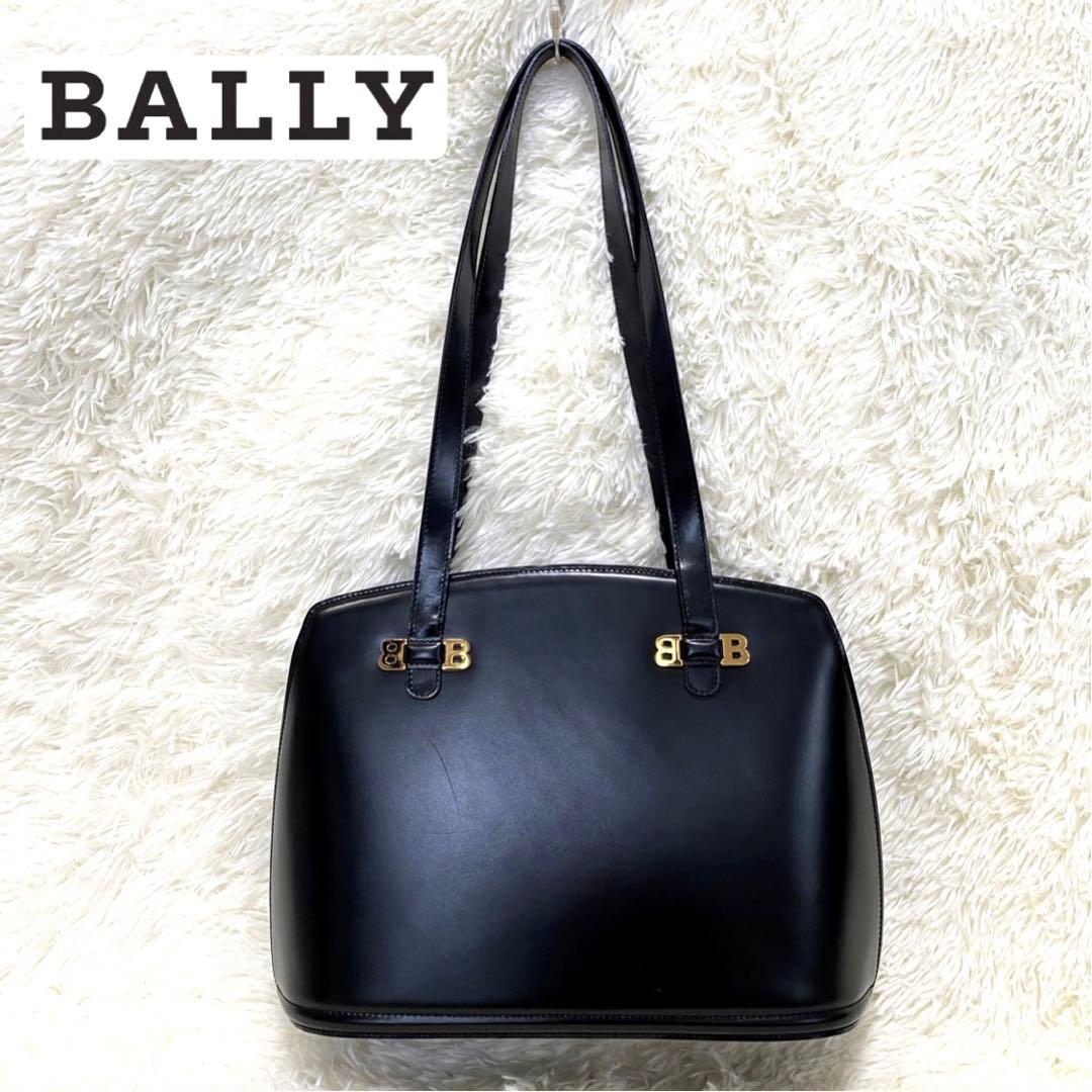 美品BALLY ハンドバッグBターンロックブラックシュリンクレザー