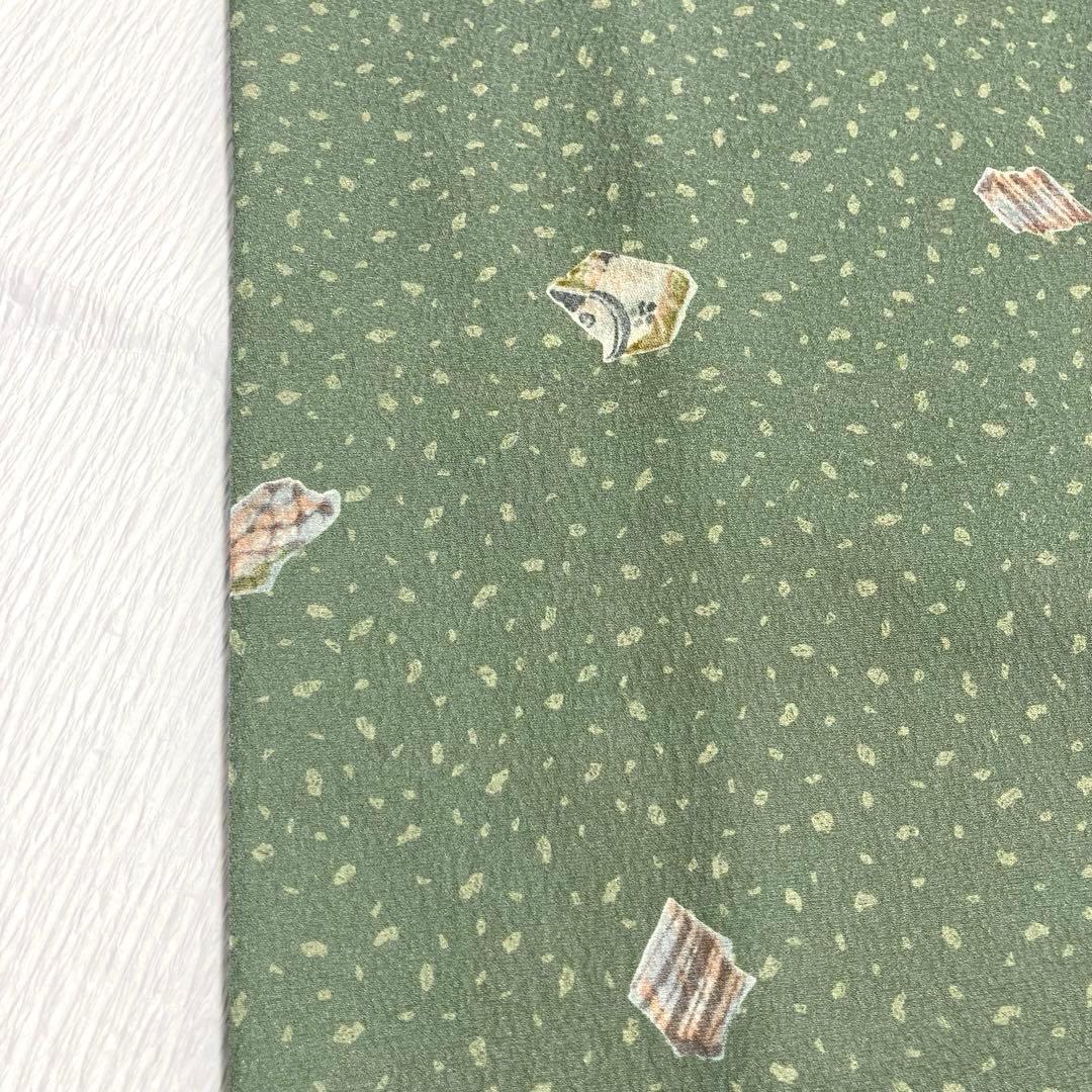 美品✨】東レシルック 洗える着物 小紋 器 くすんだ黄緑 トールサイズ