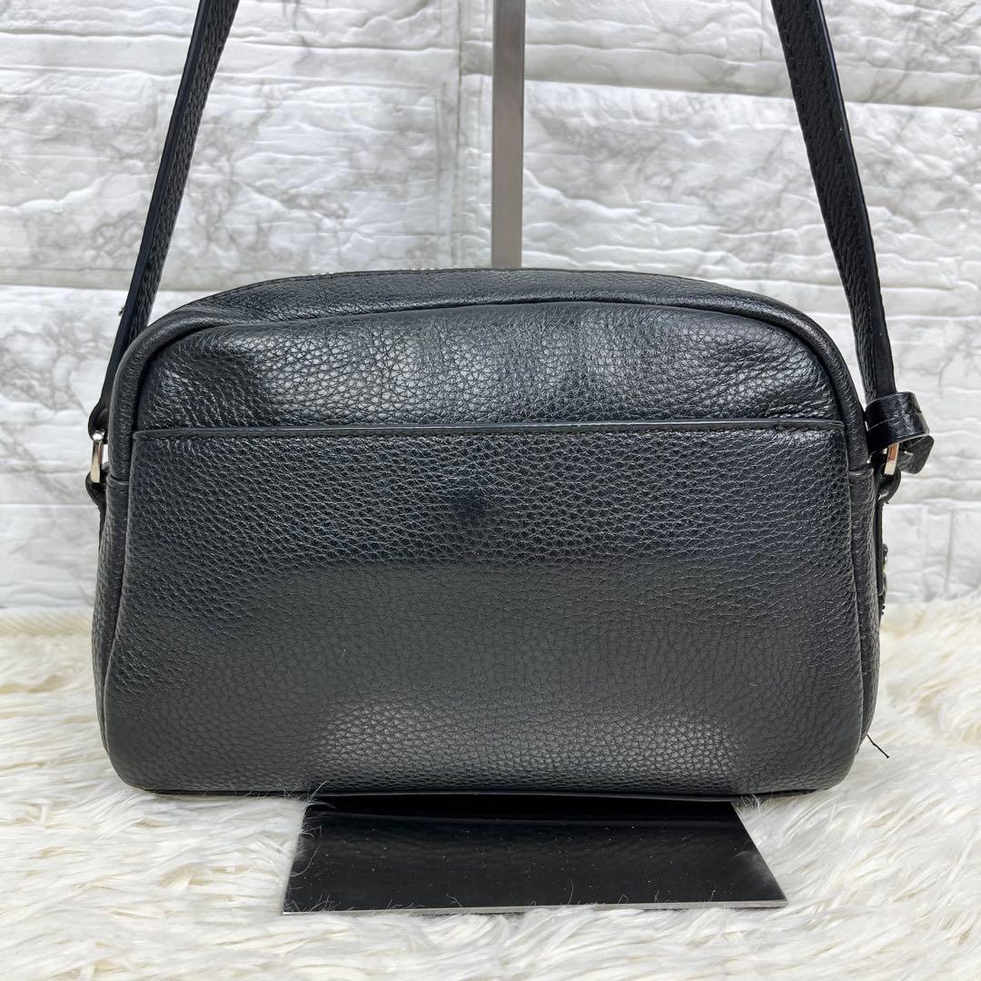 極美品】アニエスベー エンボスロゴ ショルダー レザー ブラック