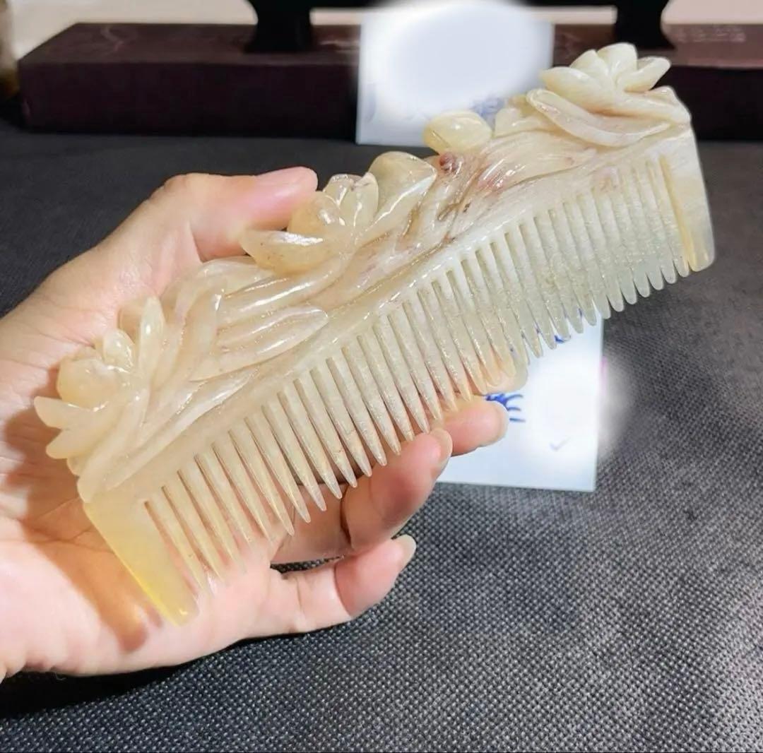 職人手作り くし 天然羊角 櫛 天然物 蘭花 天然素材 花装飾 コーム
