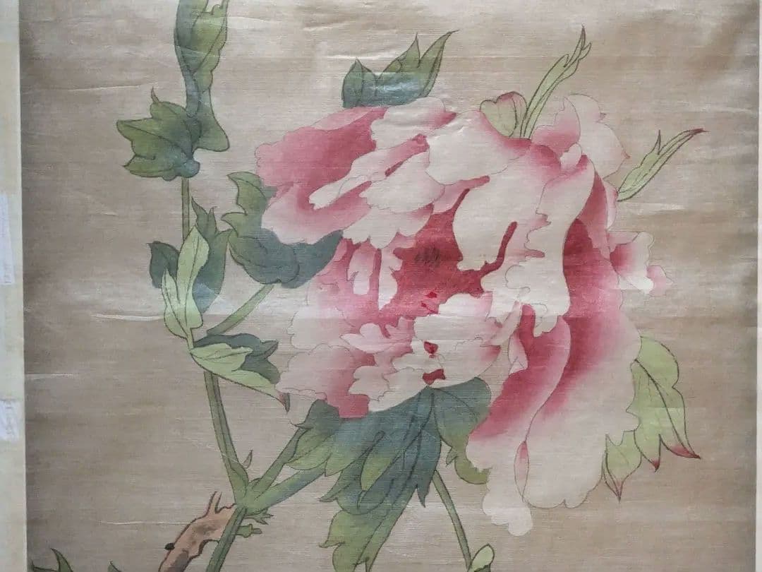 ♢木原和敏 日展特選 絹本彩色画 牡丹 額縁ガラス入 日展会員 洋画家