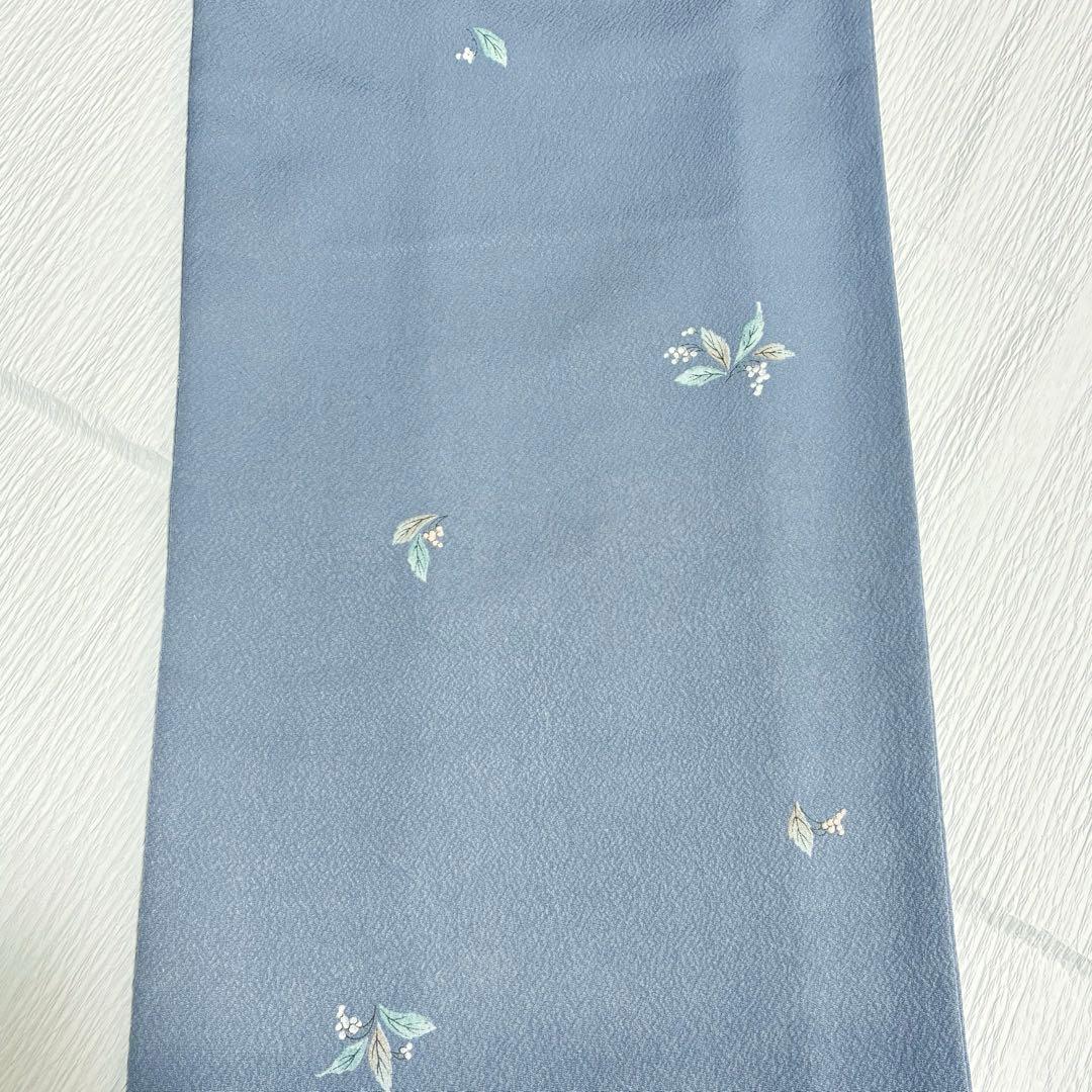良品✨】東レシルック 洗える着物 飛び柄小紋 浅葱鼠 葉と実 手縫い