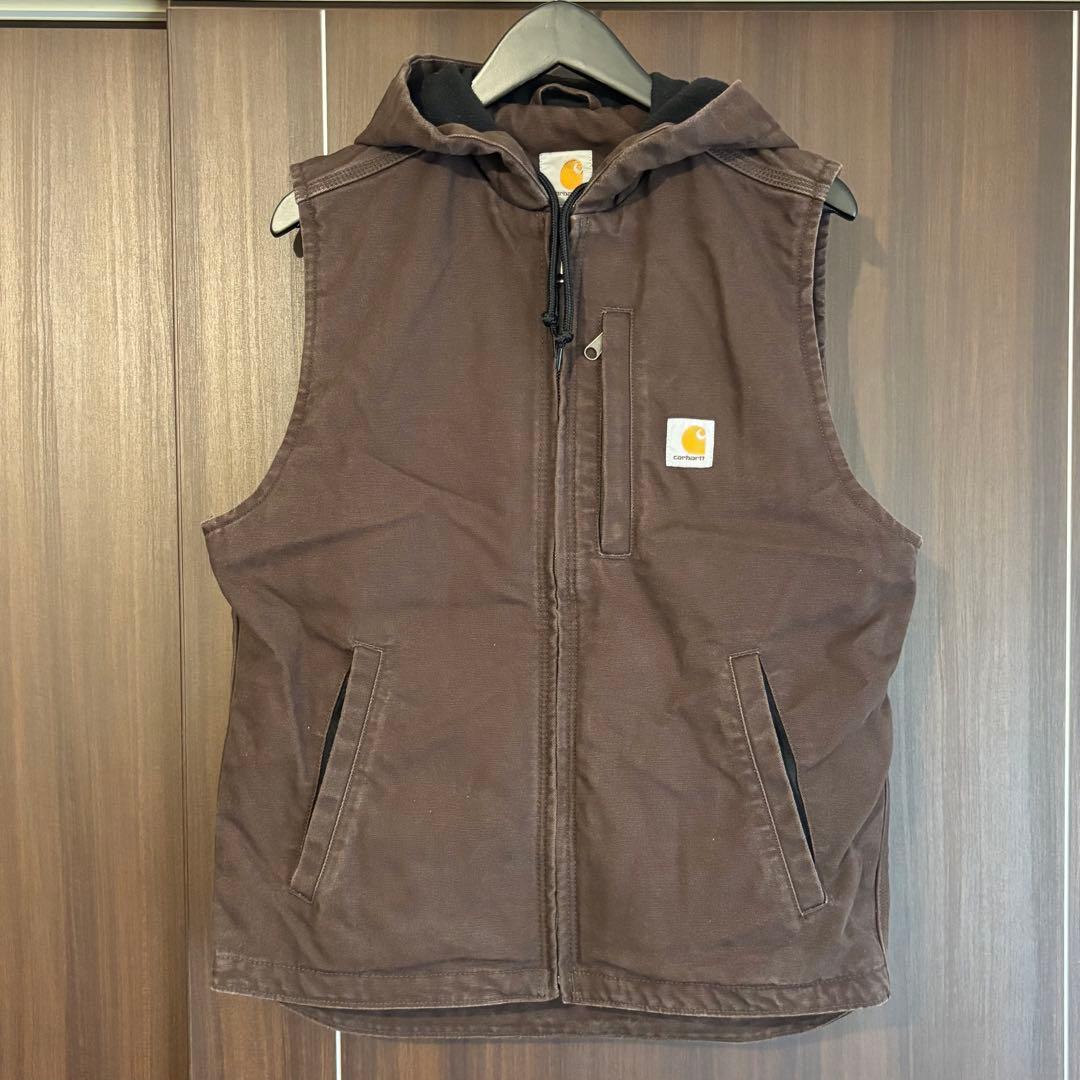美品　カーハート　ダックベスト　ダークブラウン　Ｓ CARHARTT / DUCK VEST BLACK/BROWN-カーハートダック ベスト ブラック