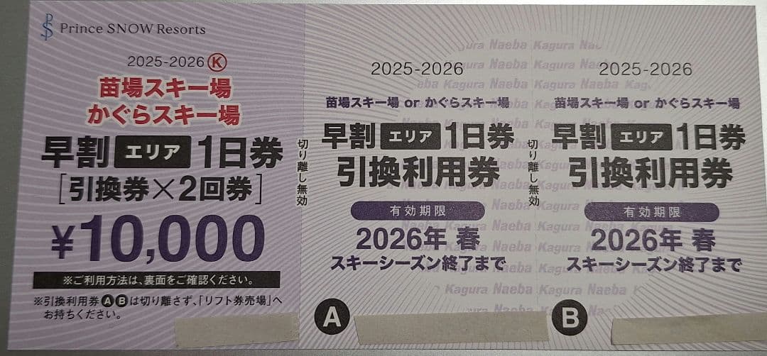 苗場、かぐらスキー場 1日券 引換券×2回 - メルカリ