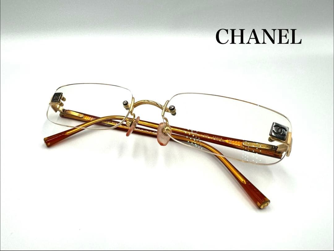 CHANEL シャネル メガネ 2028 度入り 縁無し ばね丁番 ゴールド CHANEL（シャネル） メガネフレーム ブランド レディース シャンパン