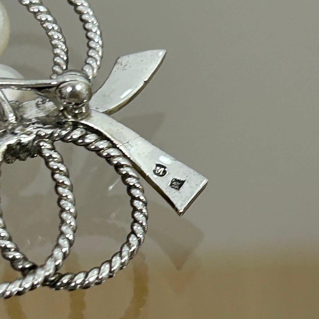 ミキモト アコヤ本真珠 11粒 パール ブローチ silver シルバー リボン