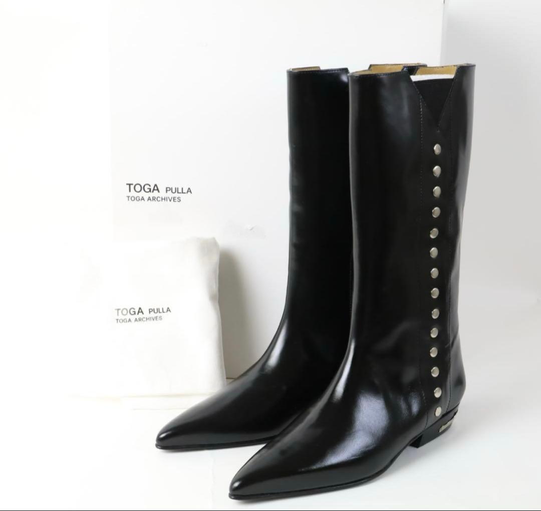 美品　TOGA PULLA サイドゴア レザー ロングブーツ 38 TOGA PULLA/トーガプルラ】AJ1146/サイドゴアブーツ（ブーツ）｜TOGA