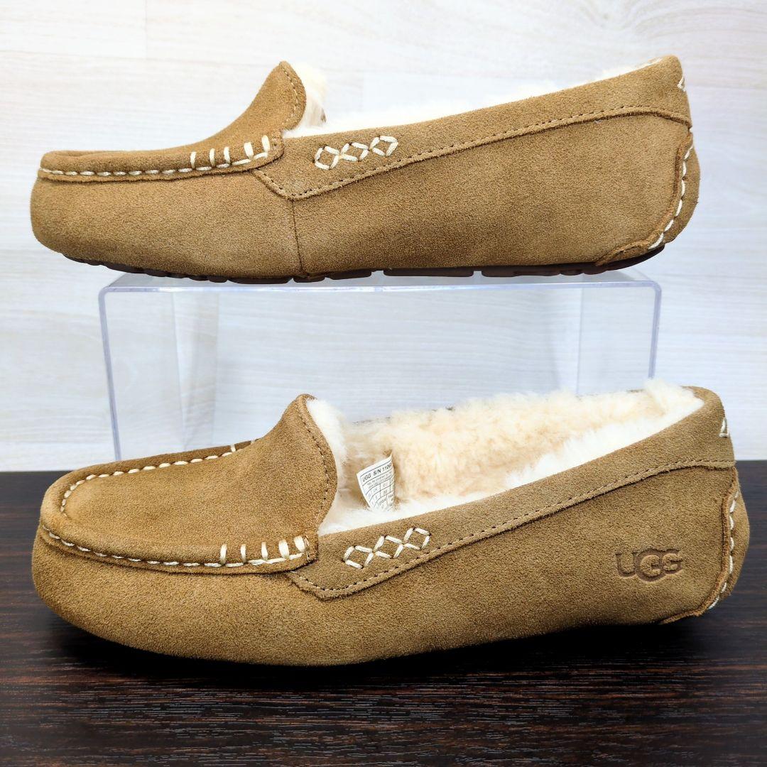 UGG 25.0cm ブラウン スエード モカシン ボア 秋冬 S557
