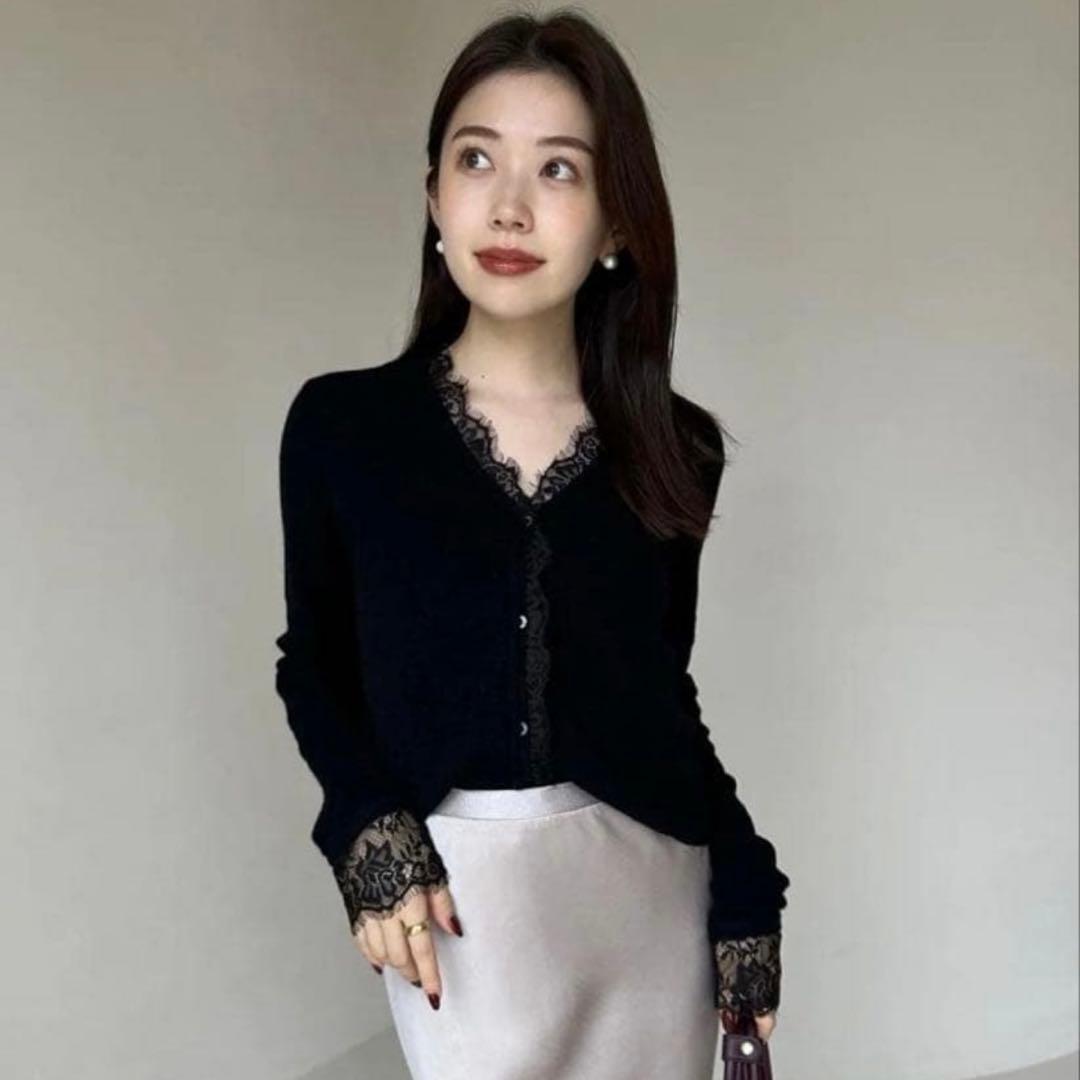 【完売品】anuans アイラッシュレーストリミングニットカーディガン アイラッシュレーストリミングニット