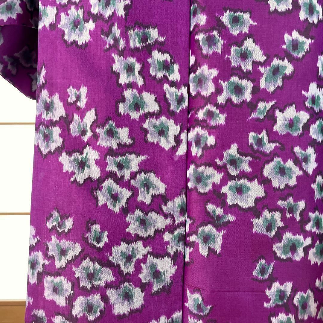 銘仙 着物 袷 正絹 枝花柄 赤紫色 アンティーク着物 A-1635 - メルカリ