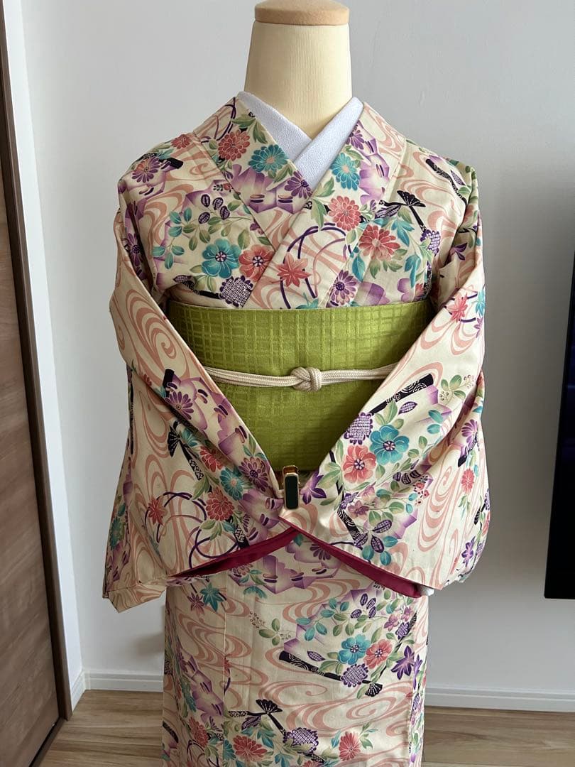 春色小紋】菊と流水扇柄／淡色系／裄66 - メルカリ