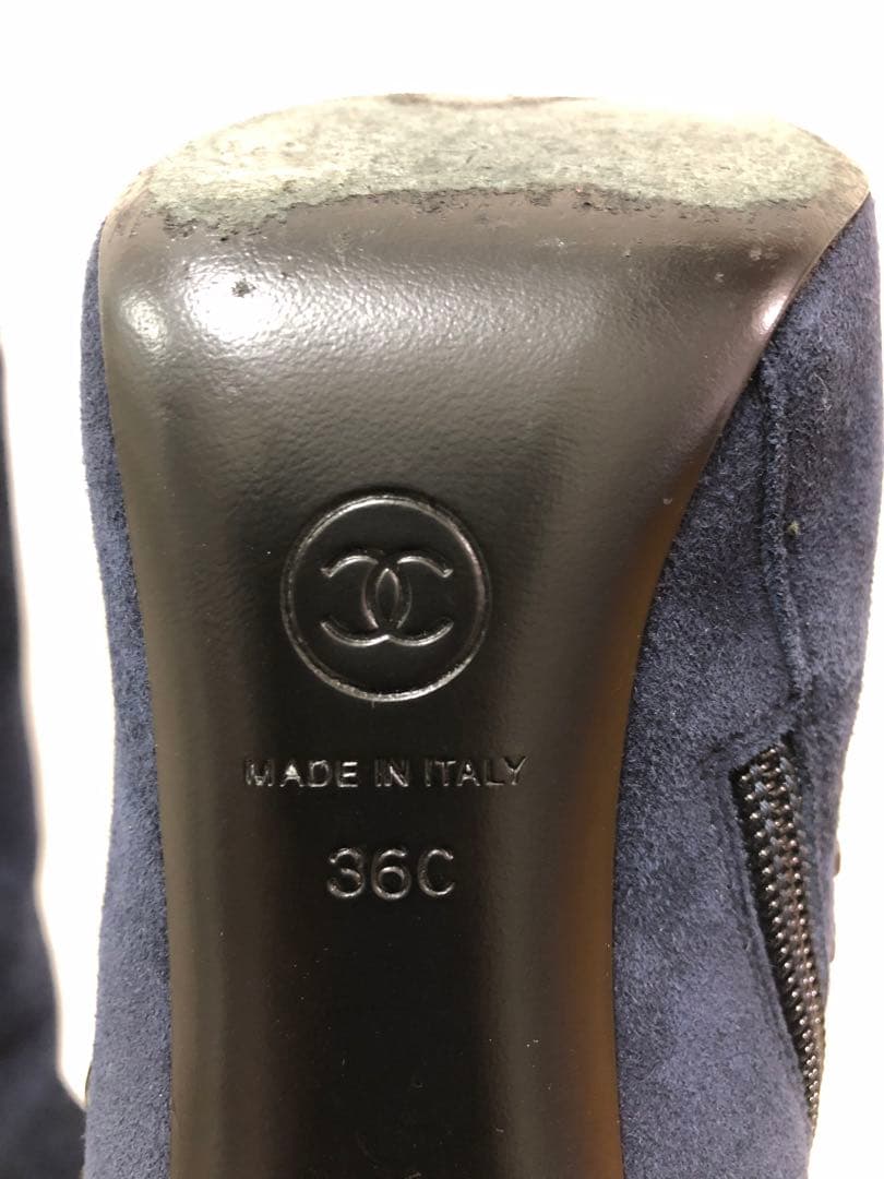 美品【CHANEL】ネイビー スエード ヒールブーツ 36サイズ - メルカリ