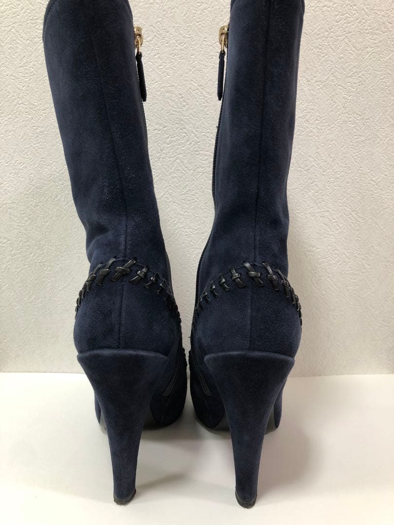 美品【CHANEL】ネイビー スエード ヒールブーツ 36サイズ - メルカリ