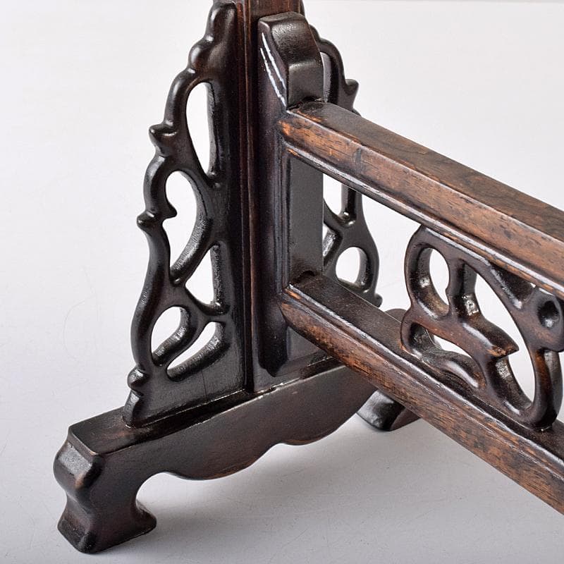 書道具　野崎松寿造　唐木紫檀製　 龍雕　筆掛　筆吊　V　R7943B