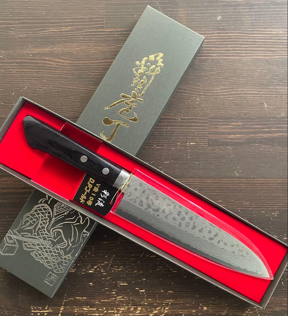 増谷刃物 訓平作 牛刀 VG10ステンレス 積層（彩流）口金有 黒柄