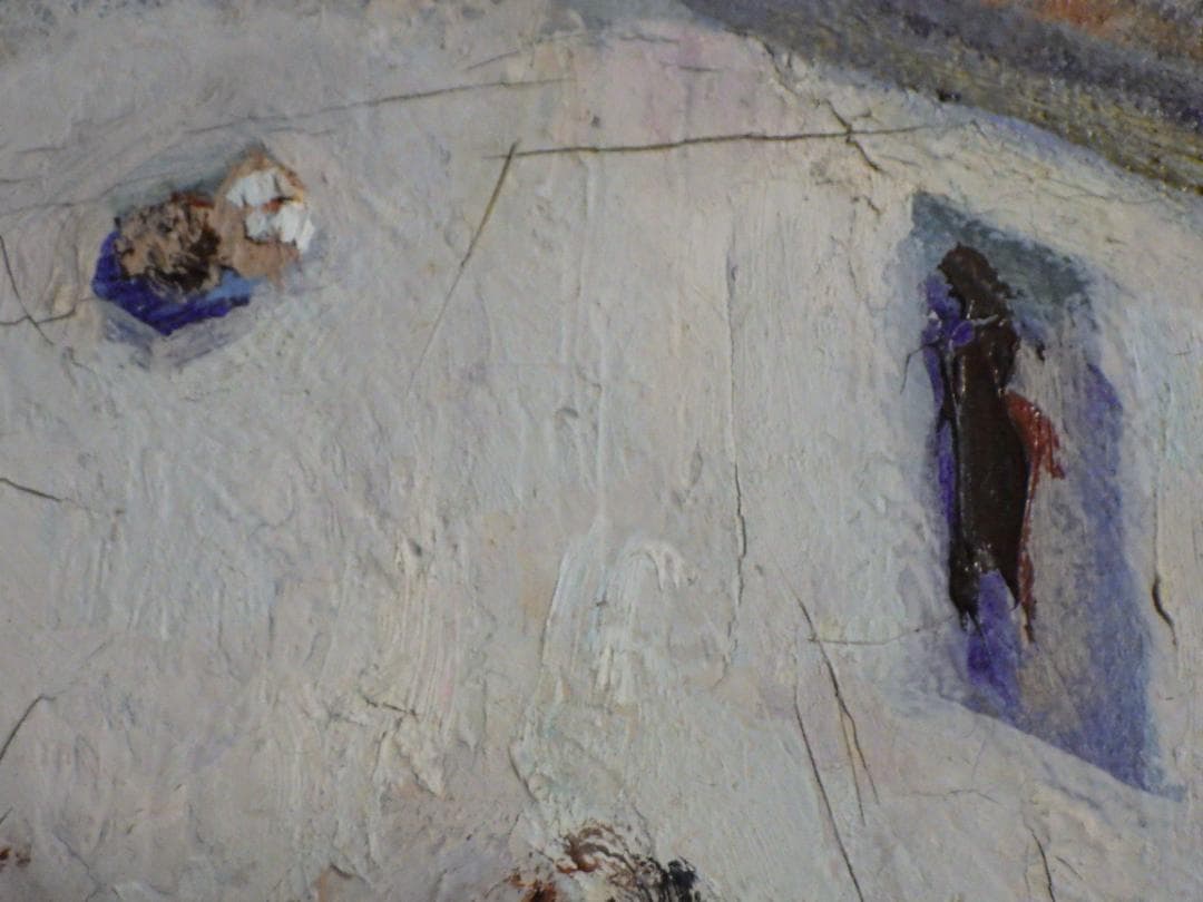 真作 春田美樹 油彩 闘牛場の内庭 ロンダ 肉筆 地図 木枠F6サイズ 一点